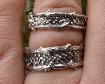 Sterling Silver Snake Ring Set: Nature-Inspired Couples Bands