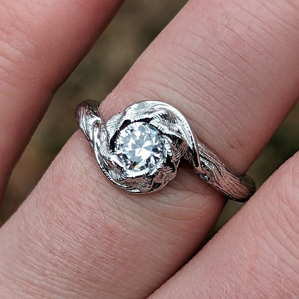 14k Gold Leaf Moissanite Engagement Ring: Elven Nature Ring