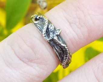 Snakes Intertwined, Snake Nature Band, Nature inspired Snake ring, sterling silver snake ring, Snakes in nature ring, Goth Serpent ring