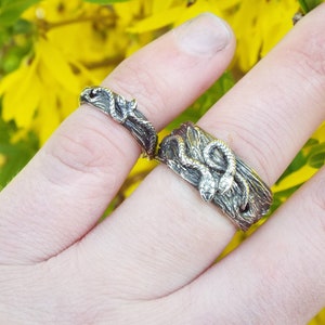 Snakes Intertwined, Snake Couples Band Set, Nature inspired Snake ring, sterling silver snake ring, Snakes in nature ring, Goth Serpent ring