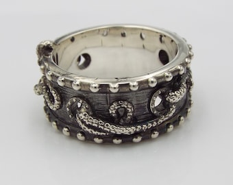 Handmade Sterling Silver Shipwreck Kraken Ring: Fantasy Wedding Band