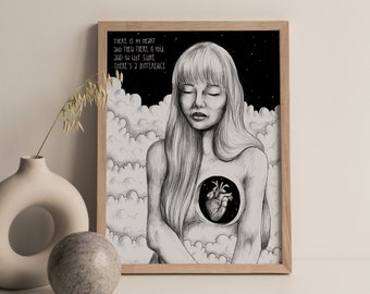 Art Print "My Heart and You" | Illustration | Kunstdruck | Schwarz-weiß Zeichnung | Portrait