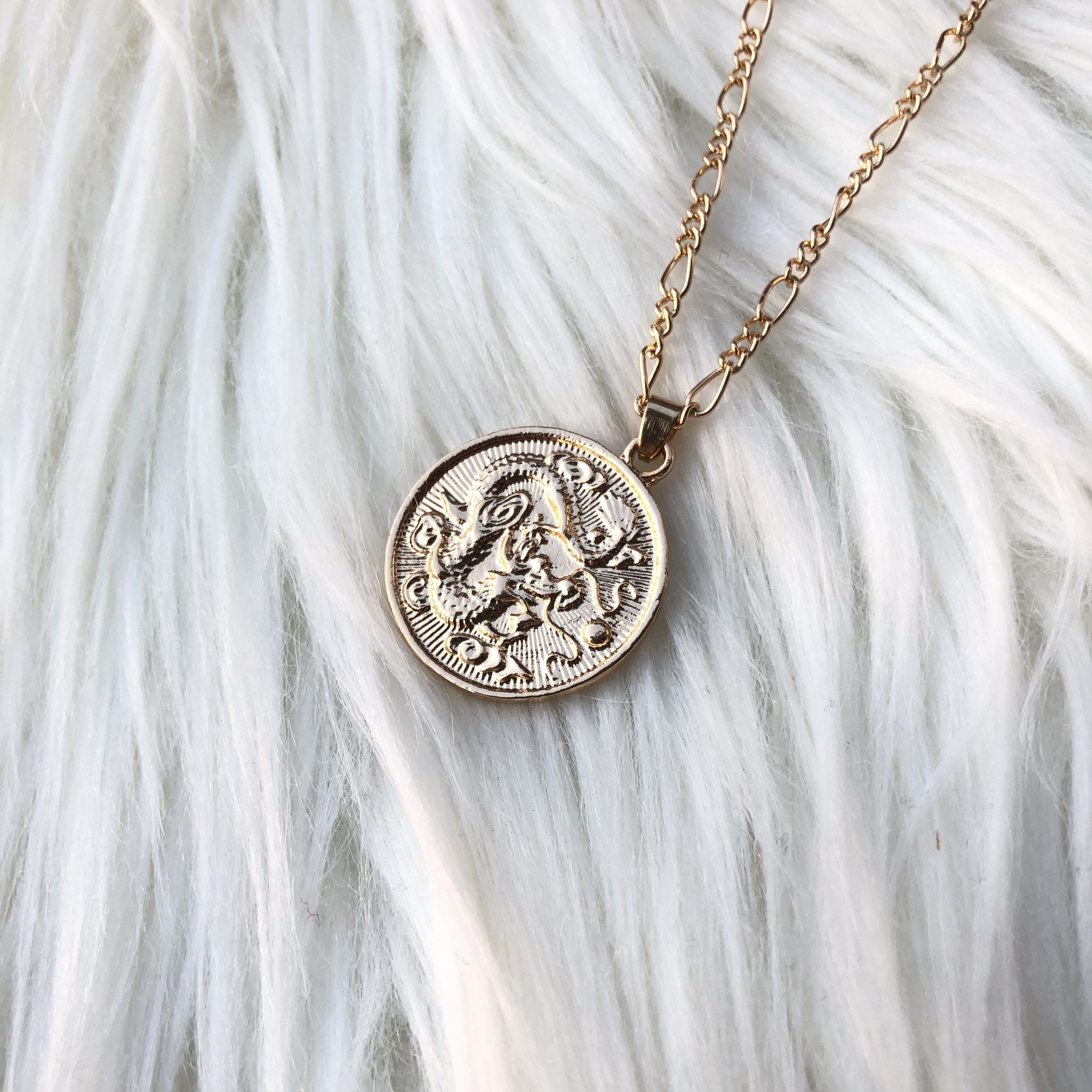 Gold Coin Necklace, Vintage Pendant, Gold Minimalist Necklace, Boho