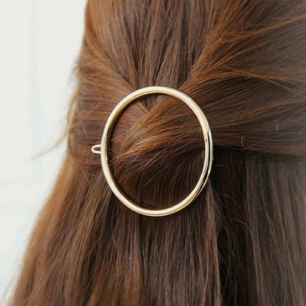 Round Minimalist Hair Clip, Gold Geometric Pin, Brass Hair Accessories, Bridesmaid Gift Barrette, Circle Hair Clip, Round Barrette