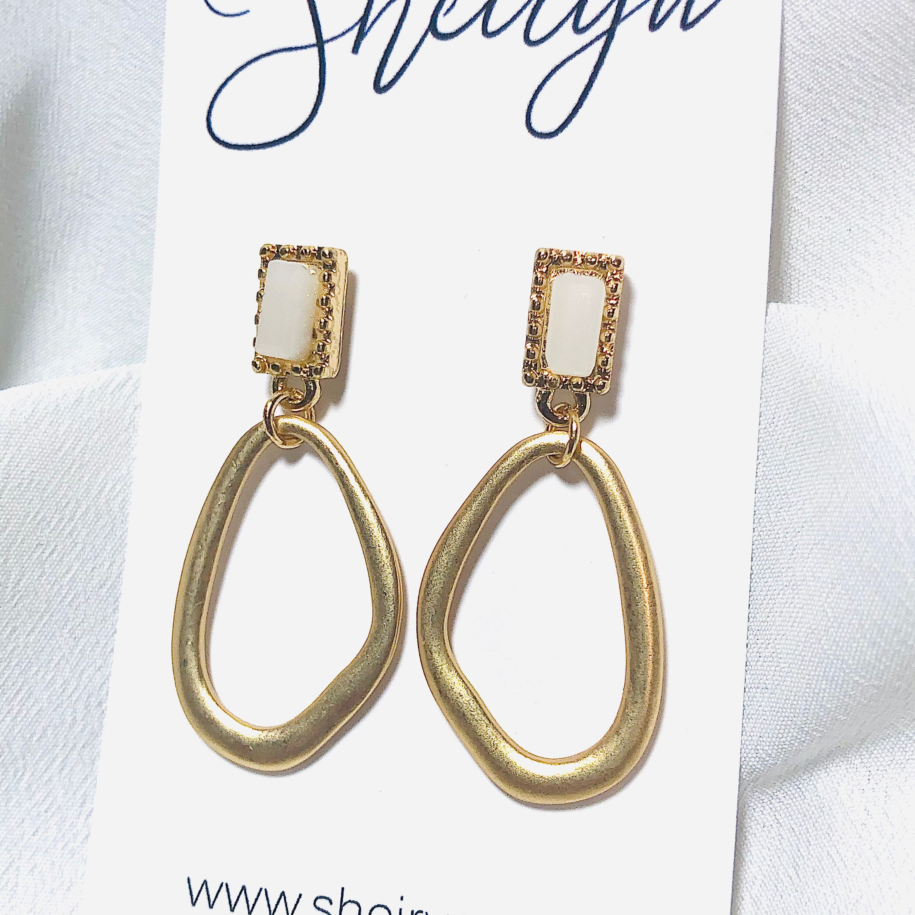 Gold Geometric Earrings Marble Drop Earrings Marble Dangle Etsy