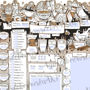 D&D 5e Character Sheets - Form Fillable sheets  | Custom Cofee Character Sheet | Instant download