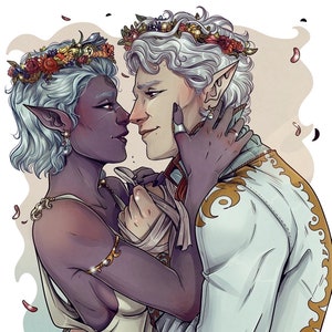 D&D couple commission, BG3 commission, Book cover commission, Fantasy art in half-body version