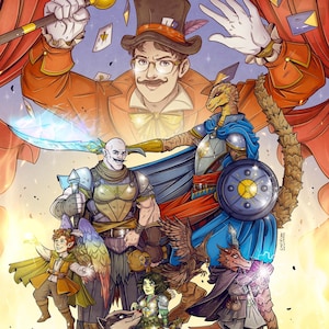 D&D Party Commission, dnd group portrait, dnd party of five characters digital art