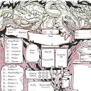 D&D Character Sheets | Printable dragon themed dnd 5e character sheets