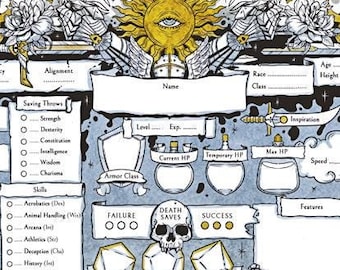 Schede dei personaggi D&D 5e illustrate a mano: tema del caffè (PDF stampabile)