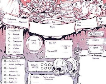 Schede dei personaggi di Feywild D&D 5e: tema degli specchi stampabili (PDF)