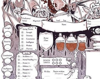 Schede dei personaggi dei vampiri di D&D 5e: gioco di ruolo stampabile (download digitale)