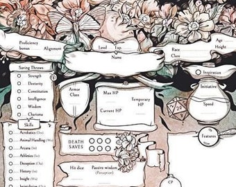 Schede personaggio floreali per D&D 5e: tema Feywild stampabile (PDF)