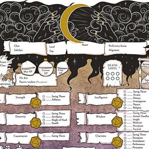 Selune Moon D&D Character Sheets: Printable DnD 5e (6 Pages)