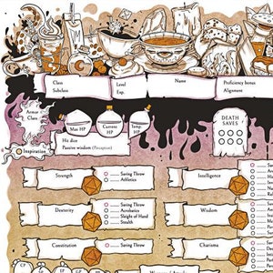 Coffee Theme D&D 5e Character Sheets - Printable 6 Pages (PDF)