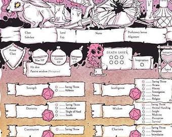 Schede dei personaggi di Feywild D&D 5e: tema specchio stampabile (6 pagine) (PDF)