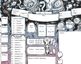 Schede dei personaggi di D&D 5e per spettatori: tema dei mostri stampabile (PDF)