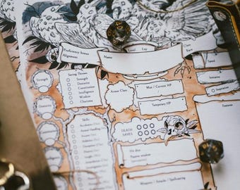 Schede dei personaggi di Raven D&D 5e: accessorio stampabile per giochi di ruolo (download digitale)