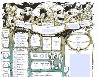 D&D 5e Character Sheets - Form Fillable sheets  | Custom death design | Instant download