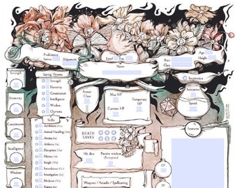 D&D 5e Character Sheets - Form Fillable sheets feywild | Custom flower design | Instant download