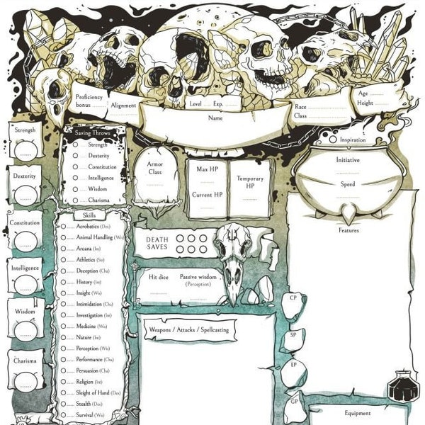 Death Dnd Character Sheets Etsy