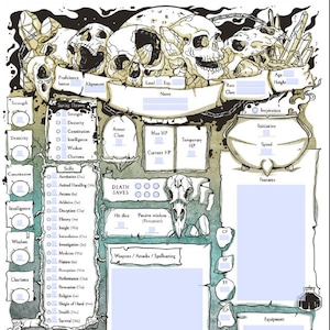 D&D 5e Character Sheets - Form Fillable sheets  | Custom death design | Instant download