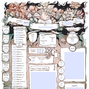 D&D 5e Character Sheets - Form Fillable sheets feywild | Custom flower design | Instant download