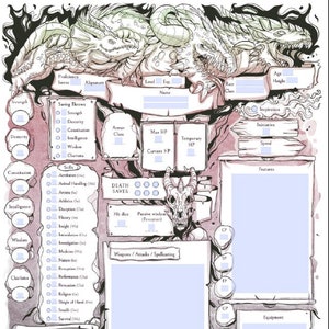 D&D 5e Character Sheets - Form Fillable sheets | Custom dragon design | Instant download
