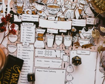 Schede dei personaggi di D&D - caffetteria/Personaggio stampabile di D&D 5e con tema caffè e dolci