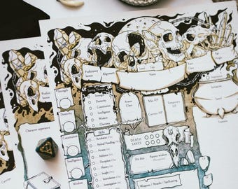 Schede dei personaggi D&D 5e a tema morte / Schede RPG stampabili (PDF)