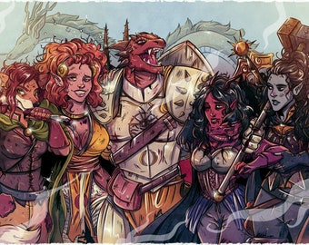 Regalo di commissione per una festa di D&D / Gruppo Dnd come ritratti a mezzo busto