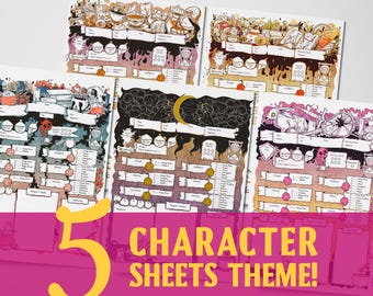 Schede dei personaggi di D&D 5e: cinque temi di colori illustrati (stampabili)