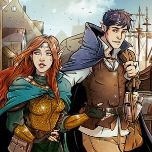 Custom couple character half-body commission, dnd couple commission, fantasy character art