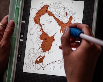 Commissione per la pagina da colorare di D&D / Arte fantasy al tratto / Pagina da colorare per stampa e iPad