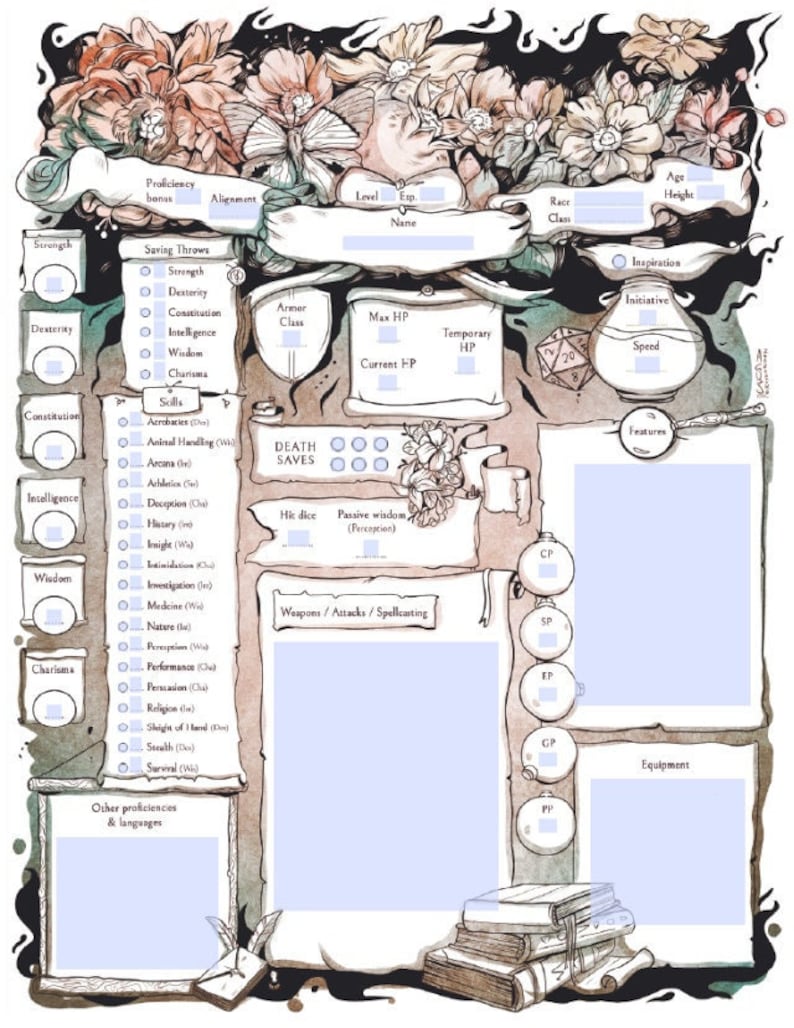 D&D 5e Character Sheets - Form Fillable Sheets Feywild | Custom Flower ...