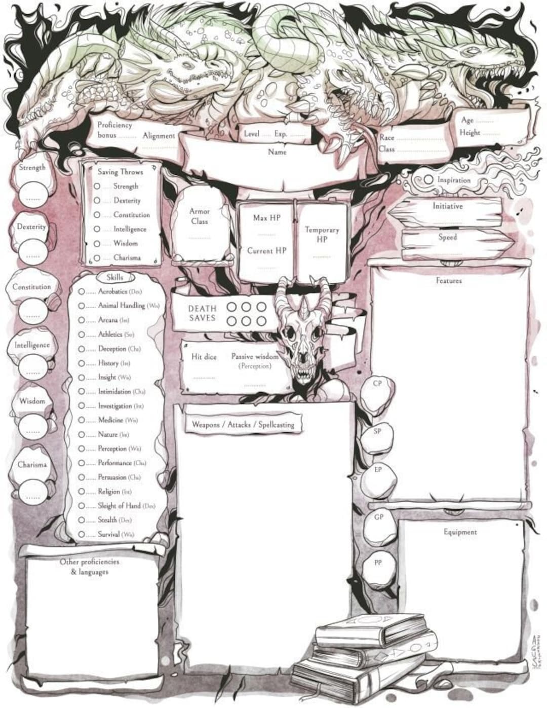 Dnd Character Sheet Printable Dragon Themed Character Sheets Custom