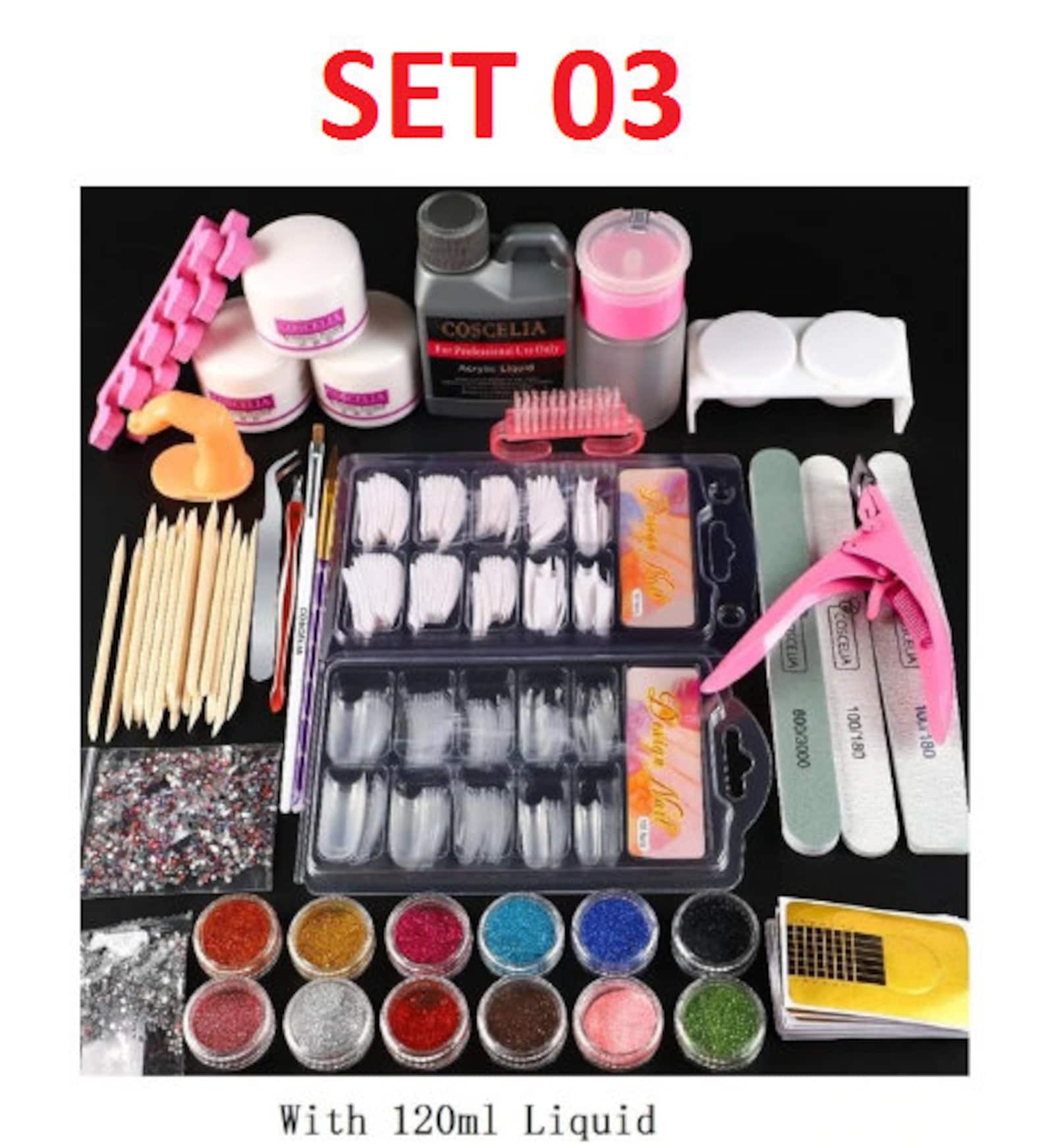 Acrylic Nail Art Kit Manicure Set 12 Colors Nail Glitter | Etsy