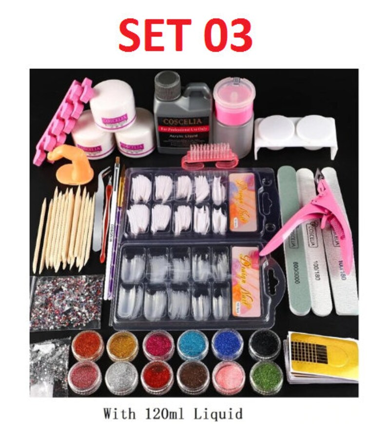 Acrylic Nail Art Kit Manicure Set 12 Colors Nail Glitter Etsy