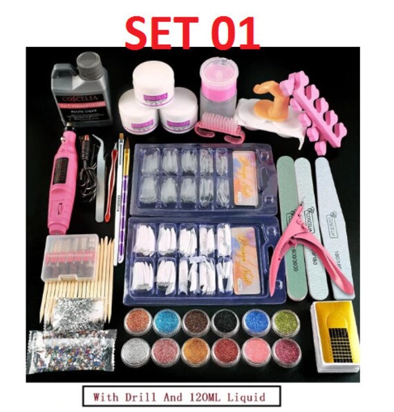 Acrylic Nail Art Kit Manicure Set 12 Colors Nail Glitter Etsy