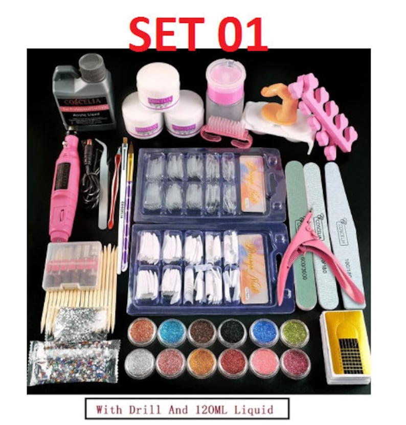 Acrylic Nail Art Kit Manicure Set 12 Colors Nail Glitter | Etsy