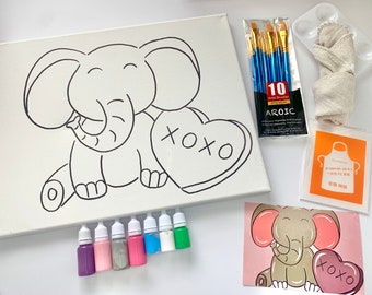 DIY Canvas Painting Kit - Valentine's Elephant