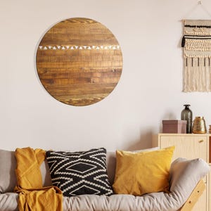Large wooden wall circle 60cm | Round Boho wall art | Ibiza style wall decoration | Rustic wooden wall panel | Large housewarming gift
