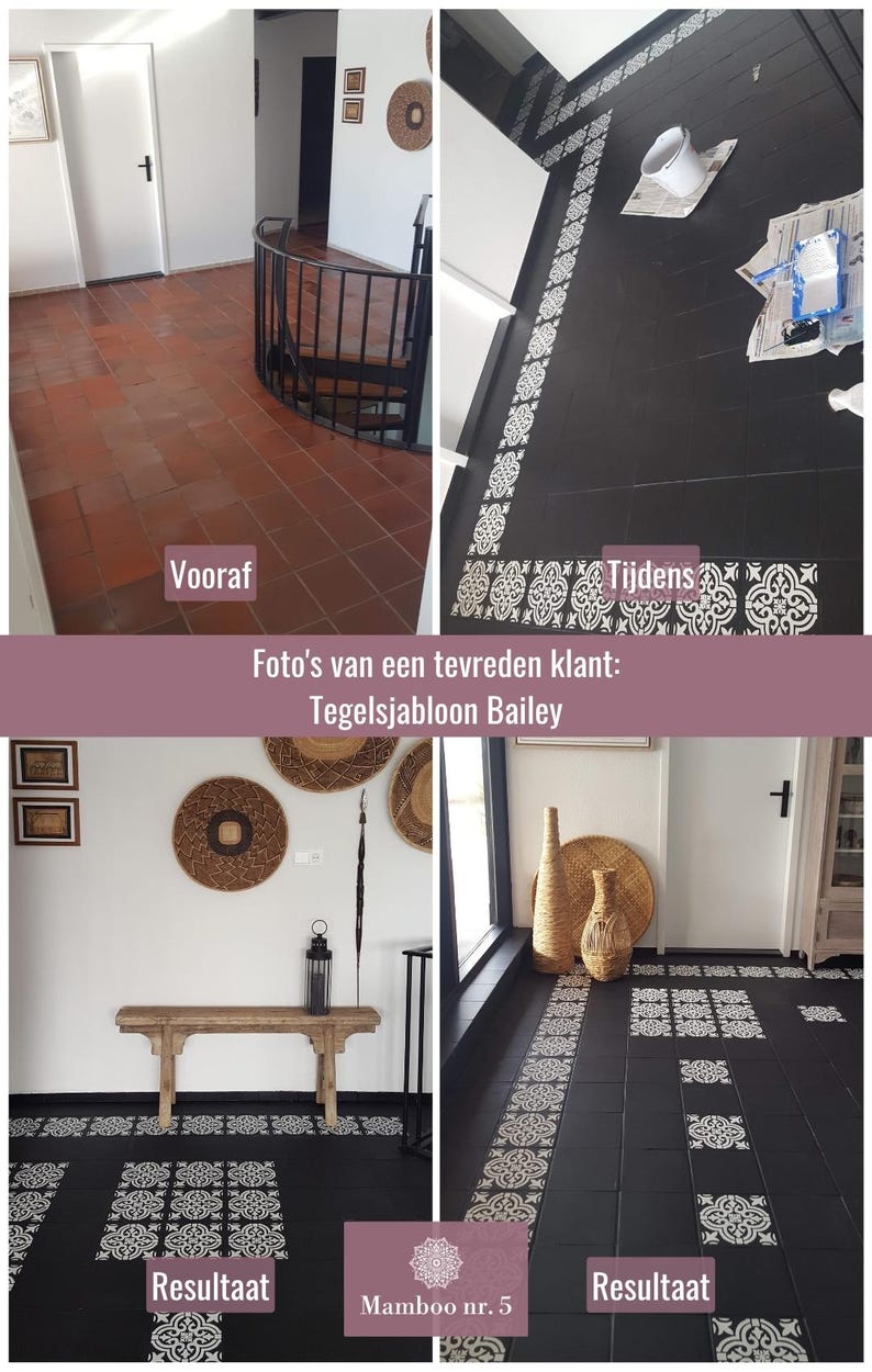 Farmhouse Tile Stencil Bailey - 50x50, 40x40, 30x30, 20x20, 15x15 cm large - Reusable - Paint your garden tiles with a tile paint stencil image 4