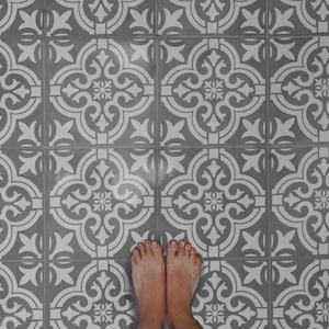 Tile floor painted with tile stencil bailey