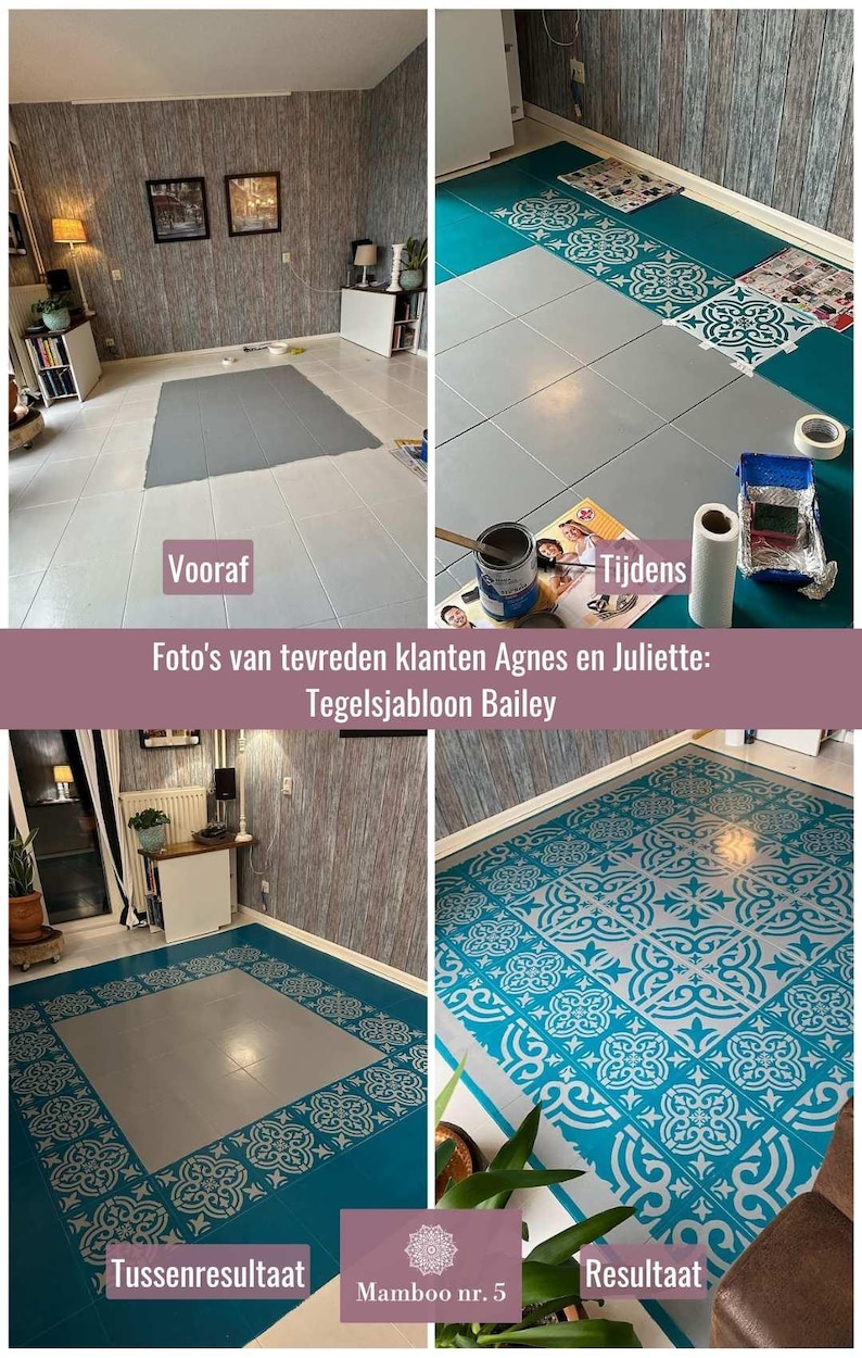 Farmhouse Tile Stencil Bailey - 50x50, 40x40, 30x30, 20x20, 15x15 cm large - Reusable - Paint your garden tiles with a tile paint stencil image 5