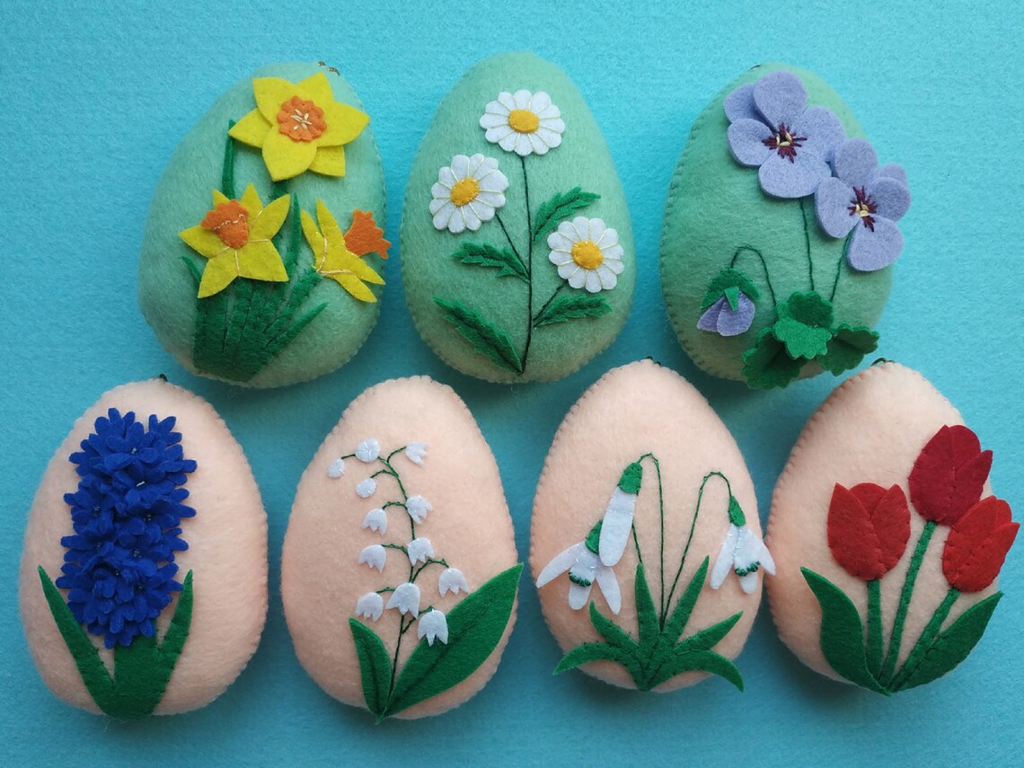 PDF Sewing Pattern for Felt Easter Eggs with Floral Applique Etsy