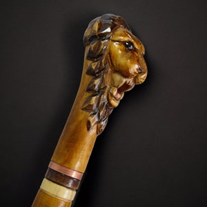 Walking Cane Canes and Walking Sticks Walking Stick Wooden Cane Handmade Accessories Carved Cane Wood Reeds Hand-Carving (Lion Head)