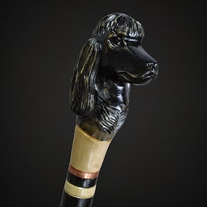 Walking Cane Canes and Walking Sticks Walking Stick Wooden Cane Handmade Accessories Carved Cane Wood Reeds Hand-Carving Gift (Poodle Black)