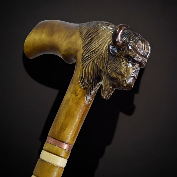 Canes Walking Sticks Wood Reeds Cane Wooden Hand-Carved Carving Handmade Cane Stick Accessories (Bison ,Buffalo)