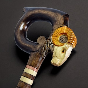 Walking Cane Canes and Walking Sticks Walking Stick Wooden Cane Handmade Accessories Carved Cane Wood Reeds Hand-Carving (Ram Round Yellow)